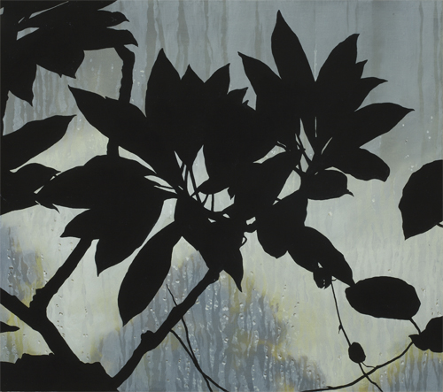 picture of leaves against a window at Kew